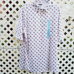 State Of Mine Texas Flag Performance Golf Polo Shirt Mens XL White AOP NWT
